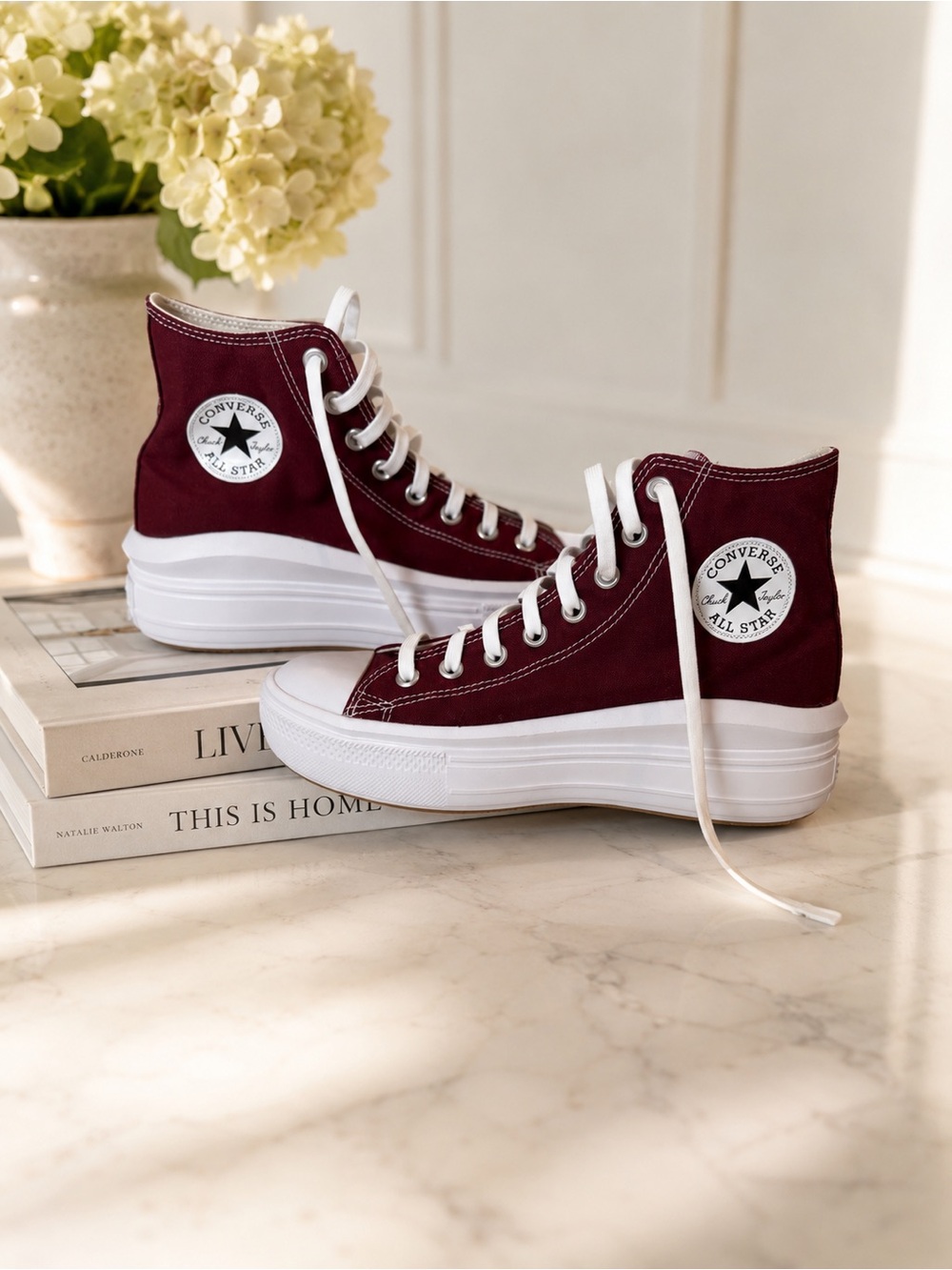 Converse High Top Platform Sneakers - Burgundy & White